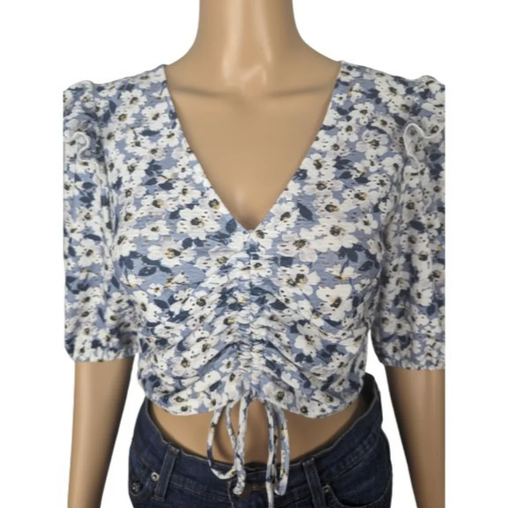 Topshop Floral Ruched Eyelet Crop Top 6